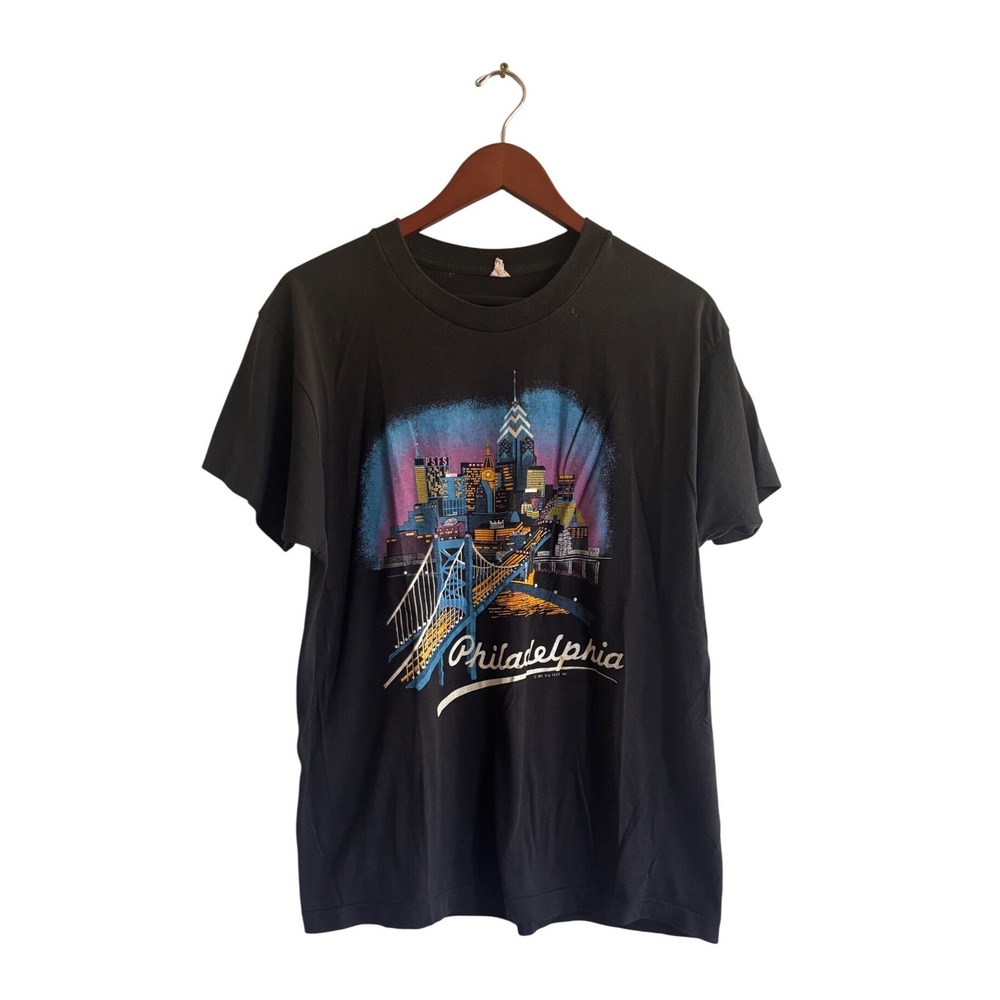 Vintage 1988 Philadelphia‎ Skyline T Shirt XL Screen Stars Single Stitch Black